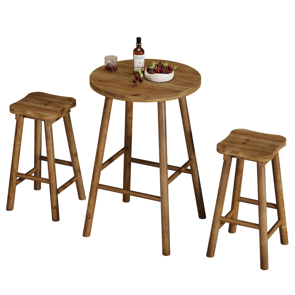 Round Bar Table with Chairs, 37.4" High Solid Wood Pub Table