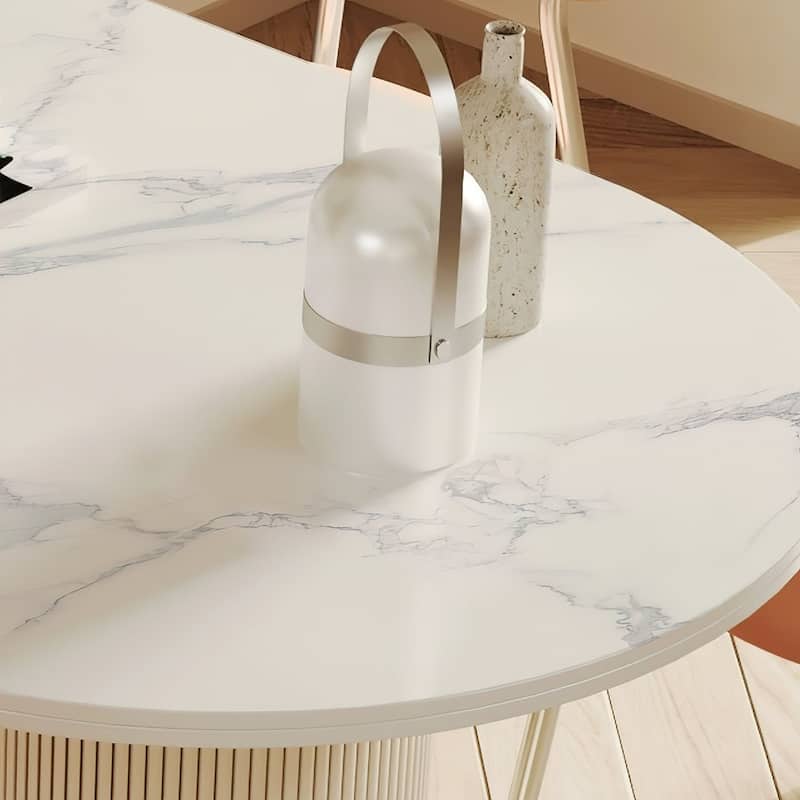 Modern Oval Sintered Stone Dining Table with Storage Cabinet