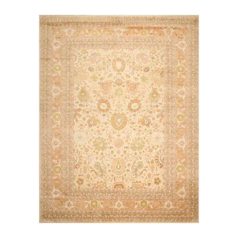 Beige Traditional 100% Wool Rug with 300 KPSI Pak Persian Area Rug - 9' 1'' x 12'