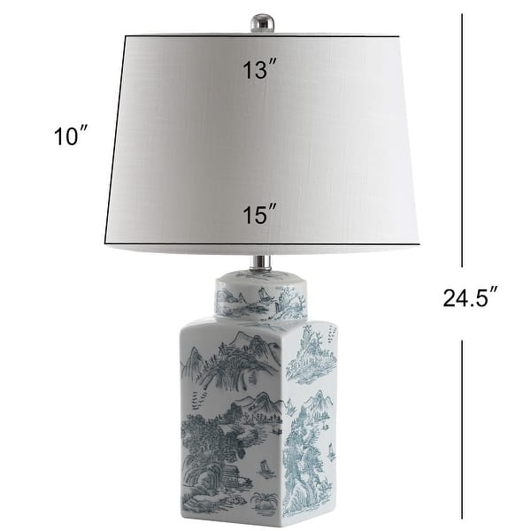 dimension image slide 0 of 2, Cary 24.5" Chinoiserie LED Table Lamp, Blue/White by JONATHAN Y