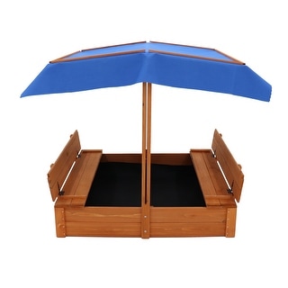 Wood Sandbox with Cover and 2 Bench Seats , Sand Boxes (Natural Wood)