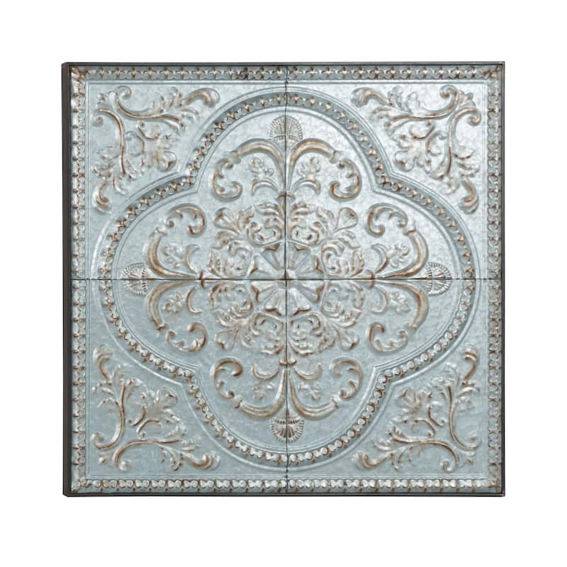 Metal Scroll Wall Decor with Embossed Details - Gray - Roche River Decor
