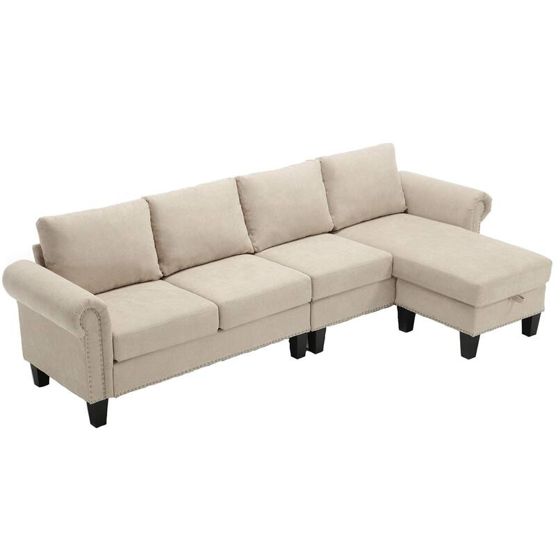 106" Modern L Shape Convertible Linen Sectional Sofa with Storage for Living Room