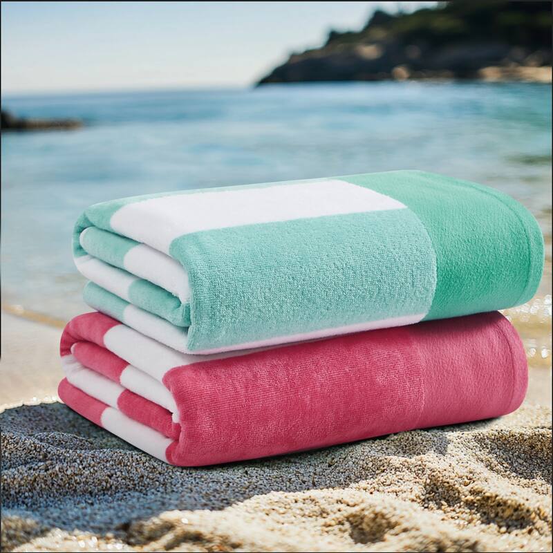 Oceanfront Resort Cabana Stripe 2 Pack Beach Towel - 36x72 - (1)Turquoise/(1)Pink