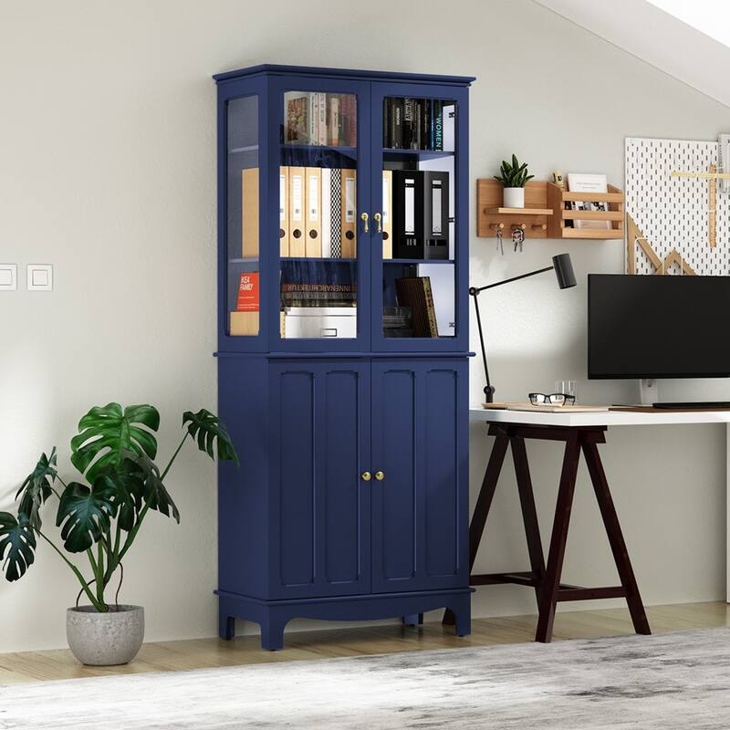 72" Freestanding Kitchen Pantry with Glass Doors