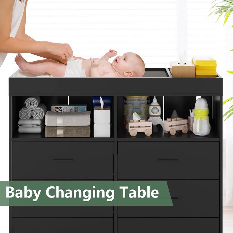 Dresser for Bedroom with LED Lights and Power Outlet, Dresser with 6 Drawers