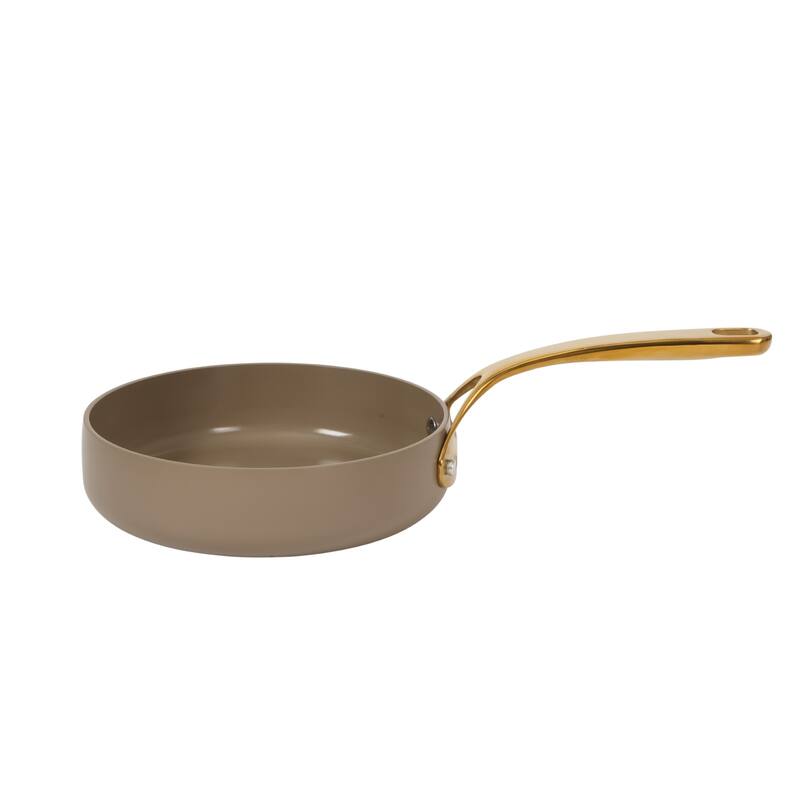 Bloomhouse Pots and Pans Heavy Duty Aluminum Premium PFA Free Ceramic Nonstick - Cappucino Cream with Gold Handle