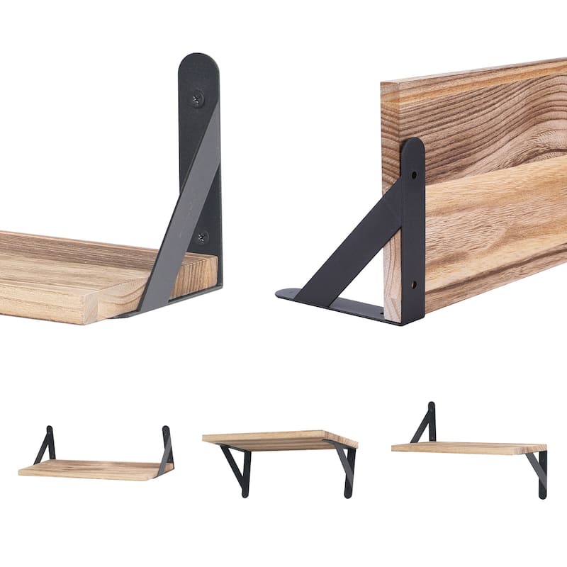 Wood Floating Shelves Set of 4, Wall Mounted Shelves for Bathroom Bedroom Living Room, and Kitchen Wall Decor 16.5*6.1in - Brown - Brown