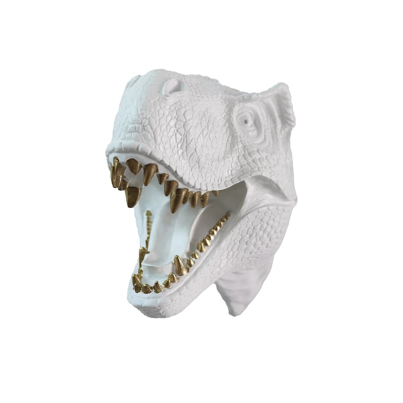 Dinosaur Head Wall Mounted Sculpture - 13.5" - White and Gold