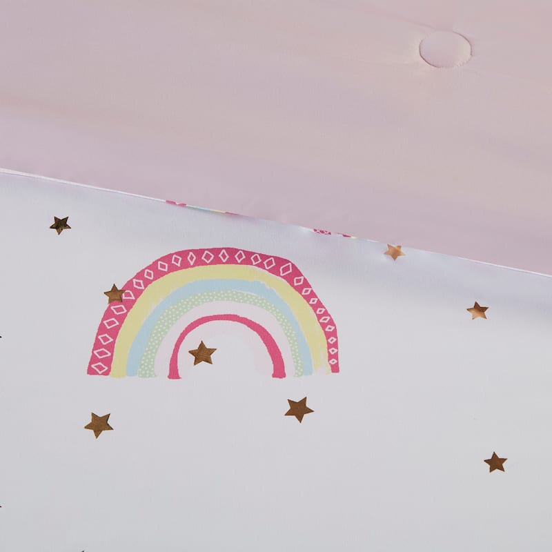 Intelligent Design Kids Mia Rainbow and Metallic Stars Comforter Set with Bed Sheets