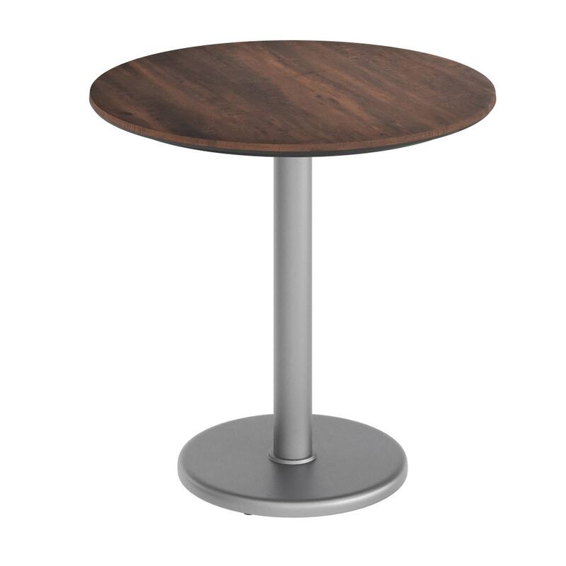 Commercial All-Weather HPL Tabletop with Round Base - Dark Brown/Silver Base - 31.25"W x 31.25"D x 29.5"H