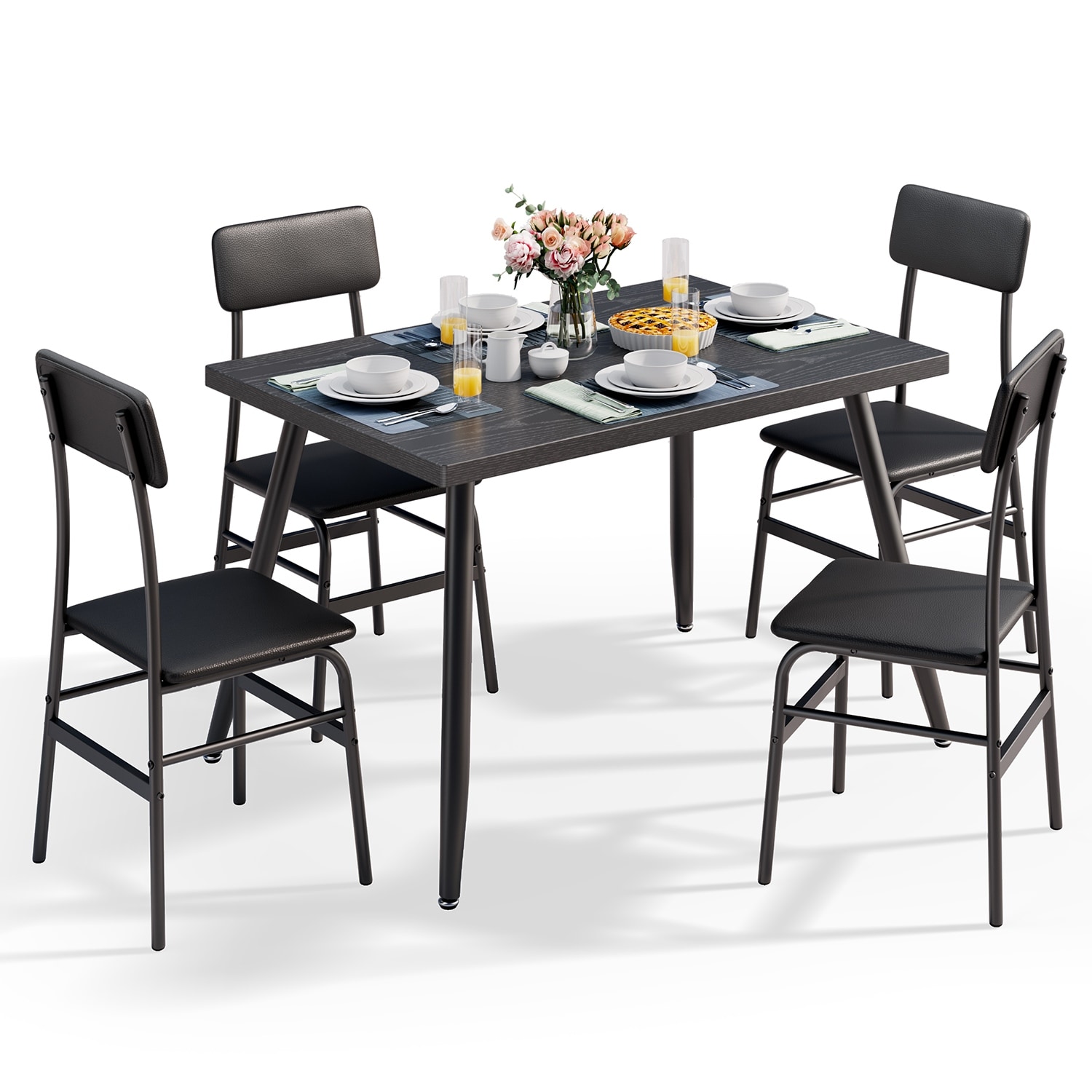 5-Piece Mid-Century Rectangular Dining Table, Industrial Kitchen