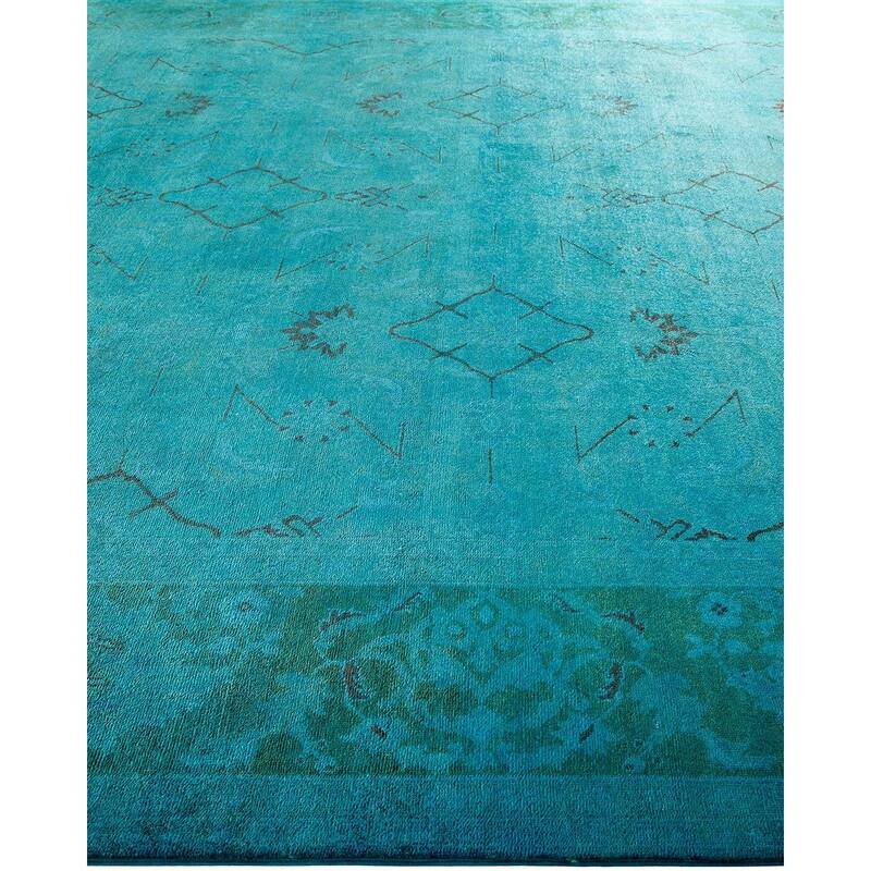 Overton Hand Knotted Wool Vintage Inspired Modern Contemporary Overdyed Blue Area Rug - 9' 2" x 12' 9"