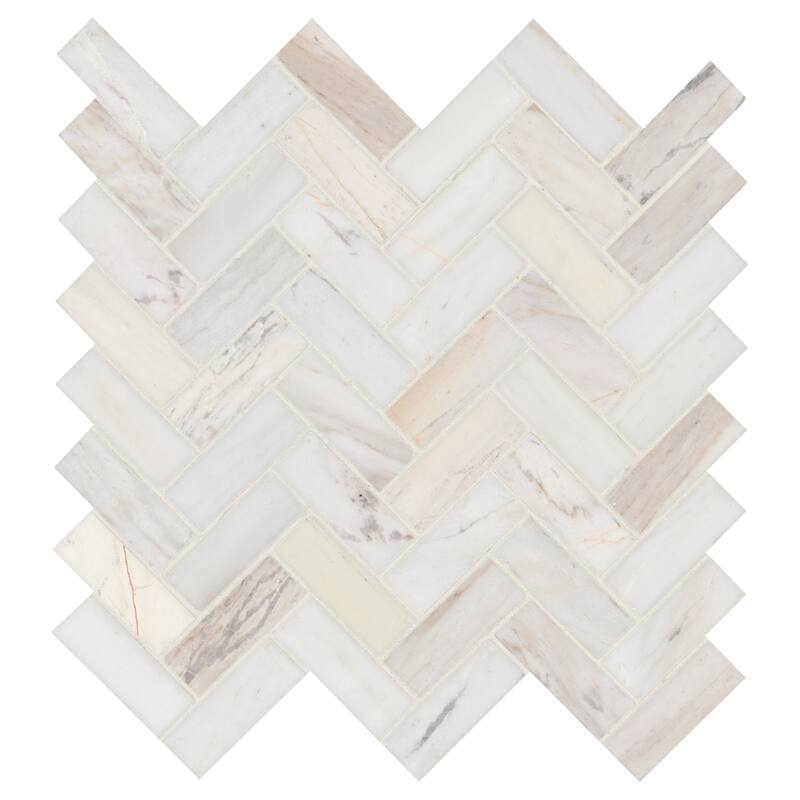 Ackland AKM-S-1X3HBP-CA 12" x 12" Marble Herringbone Wall Mosaic Tile - Auralie