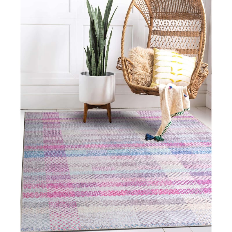 Contemporary Plaid Machine Washable Area Rug