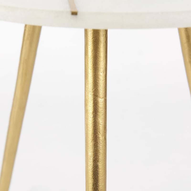 Vivienne White Marble Top w/ Antique Gold Metal Legs Small Round Side Table