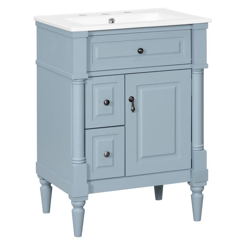 Roomfitters 24" Bathroom Vanity with Sink, Solid Wood Frame, Flip Drawer, 2 Drawers & Door Rack