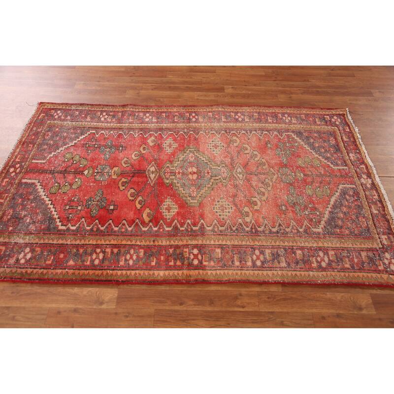 Hand Knotted Oriental 100% Wool Carpet Traditional Geometric Red Hamedan Area Rug - 6' 4'' X 4' 0''