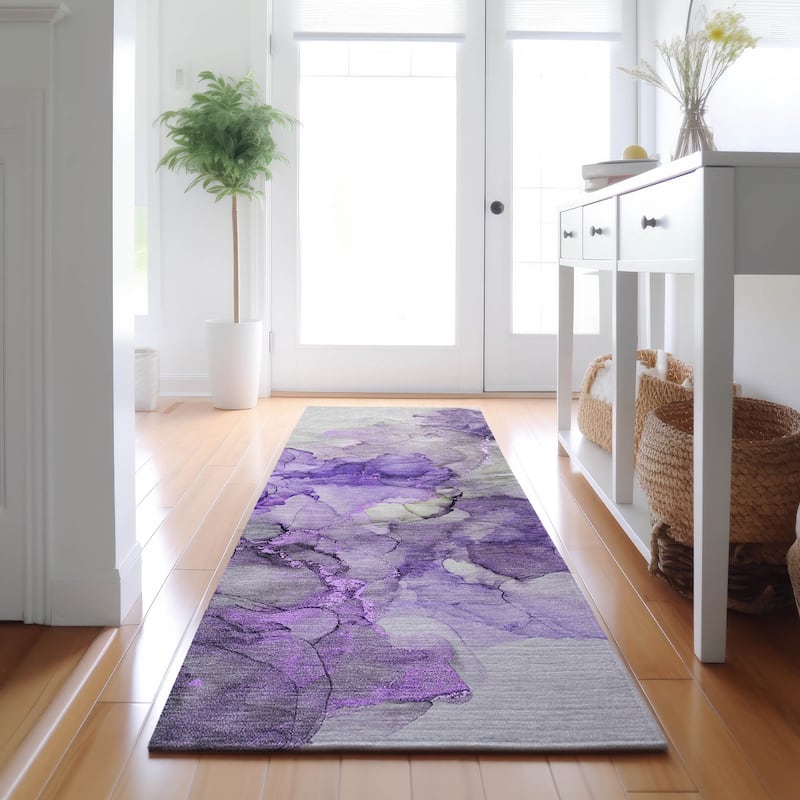 Premium Washable Super Soft Contemporary Watercolor Mayfield Rug - Purple - 2' 3" x 7' 6" - Runner