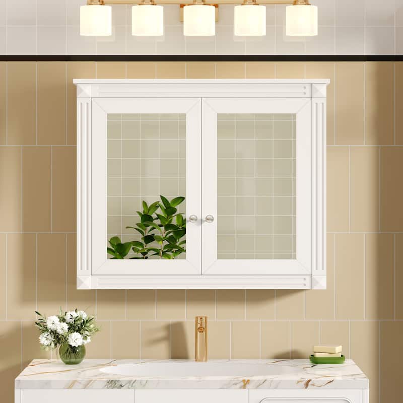 36" x 28" Medicine Cabinet, Wall Mounted Bathroom Storage Cabinet, Modern Bathroom Wall Cabinet with 2 Mirrors