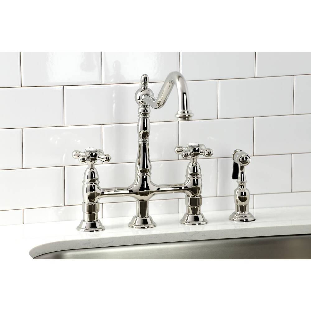 Heritage Bridge Kitchen Faucet with Brass Sprayer