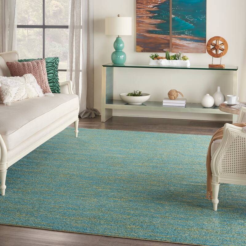 Nourison Essentials Solid Contemporary Indoor/Outdoor Area Rug - 6' x 9' - Blue Green