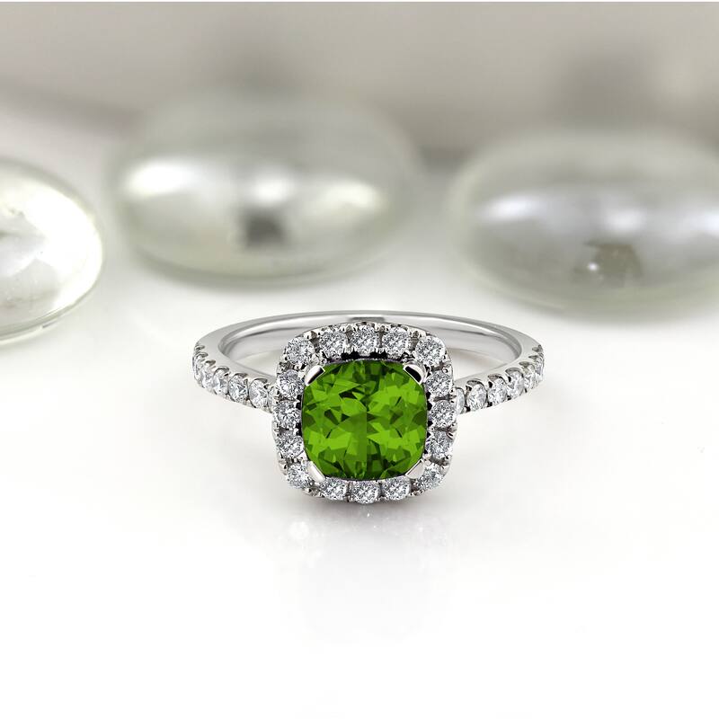 Auriya 1 3/8ct Cushion-cut Peridot and Halo Diamond Engagement Ring 1/2cttw 14k Gold