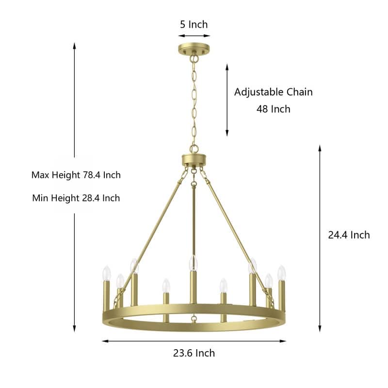 Acroma 9-light Modern Farmhouse Wagon Wheel Chandelier for Dining room - 24 inches