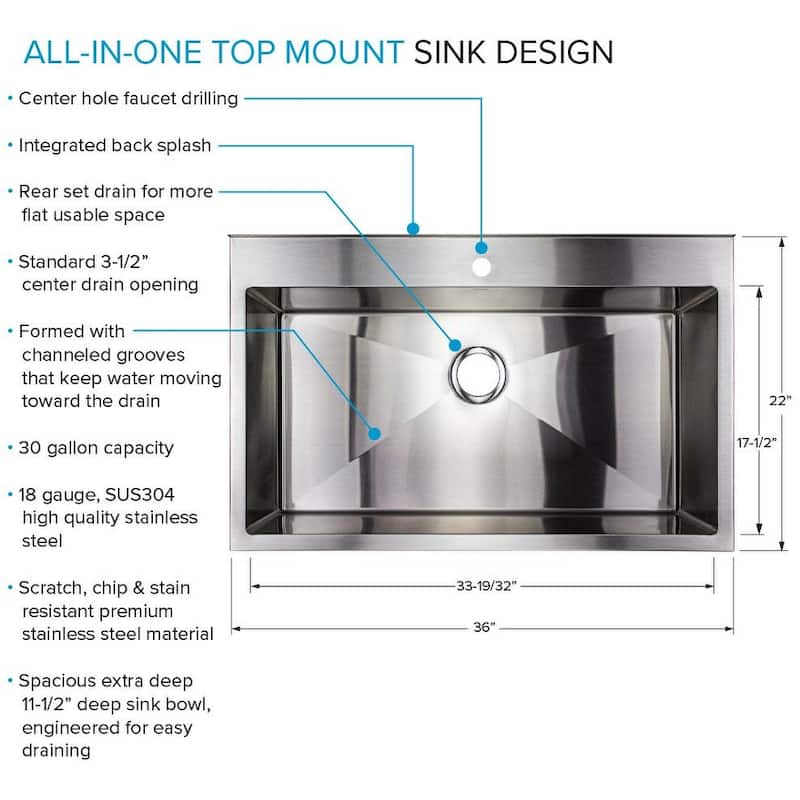 Transolid TRS_TFH-3622 36" Free Standing Single Basin Stainless Steel