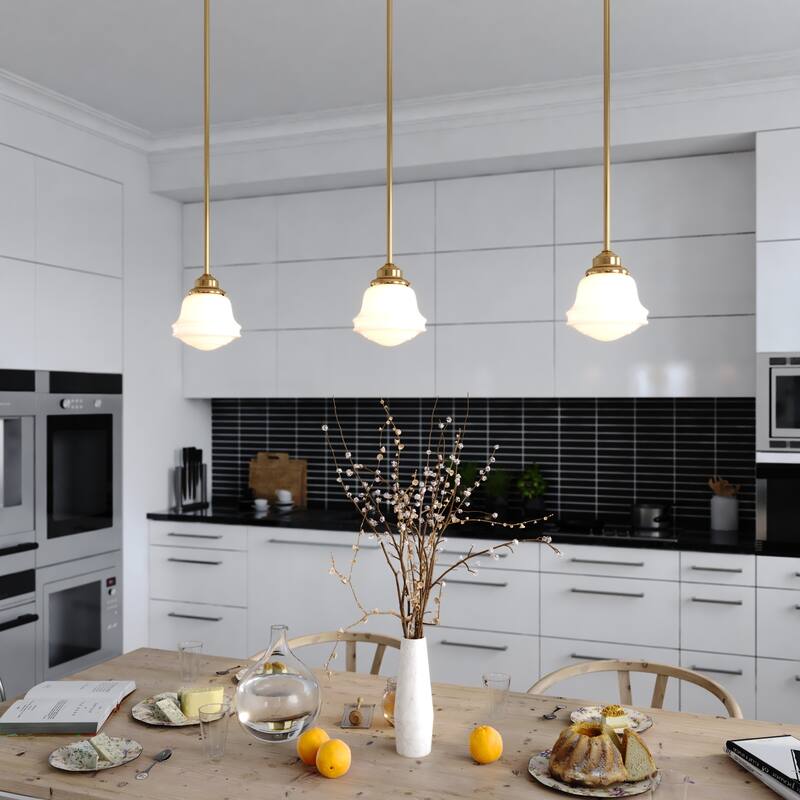 Huntley Farmhouse Schoolhouse Mini Pendant Ceiling Light White Glass