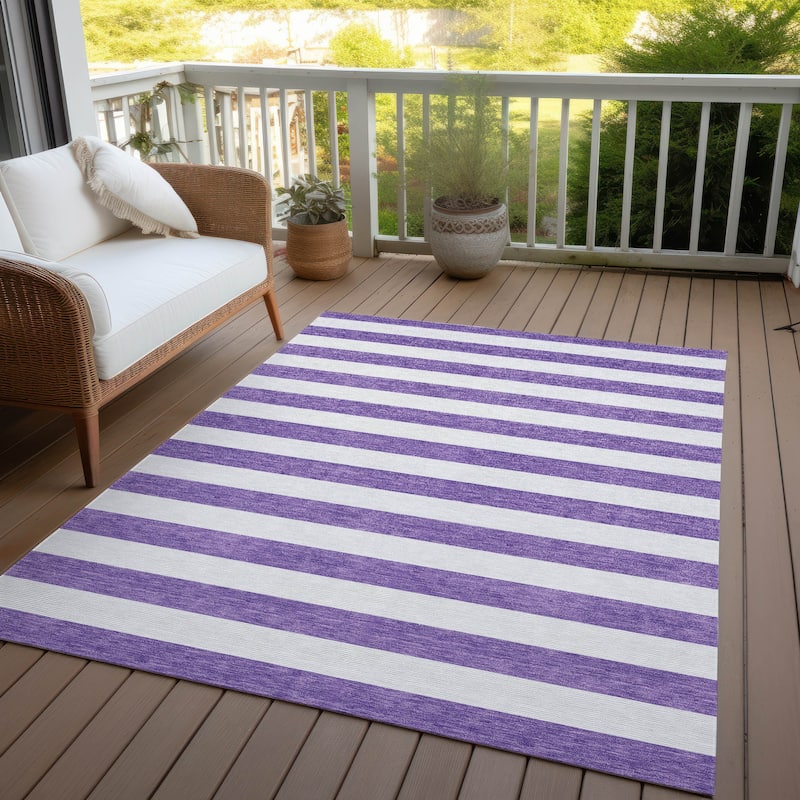 Machine Washable Indoor/ Outdoor Cabana Striped Chantille Rug - Purple - 3' x 5'