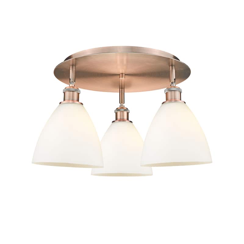 Innovations Lighting Bristol Glass - 3 Light 19" Flush Mount - Antique Copper/Matte White