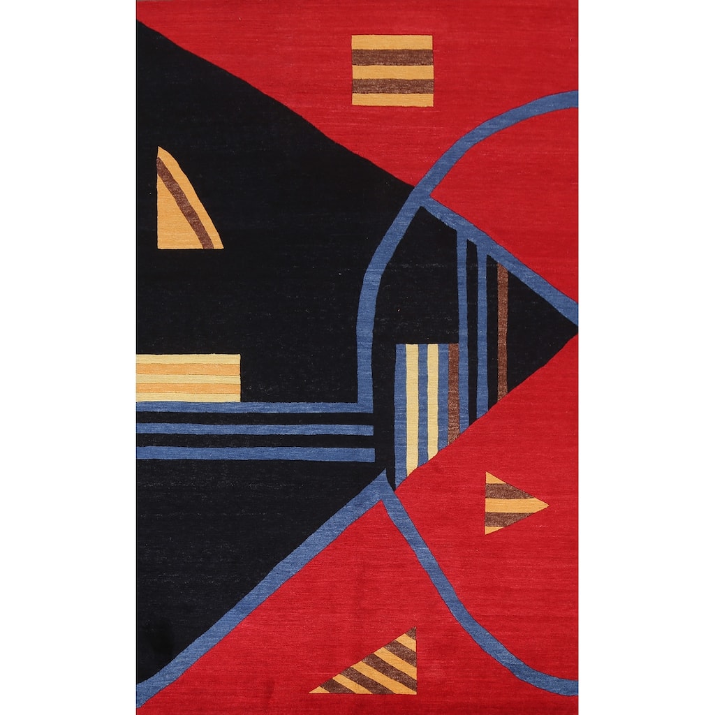 Abstract Nepalese Vegetable Dye Oriental Area Rug Handmade Wool Carpet - 6'0" x 9'0"