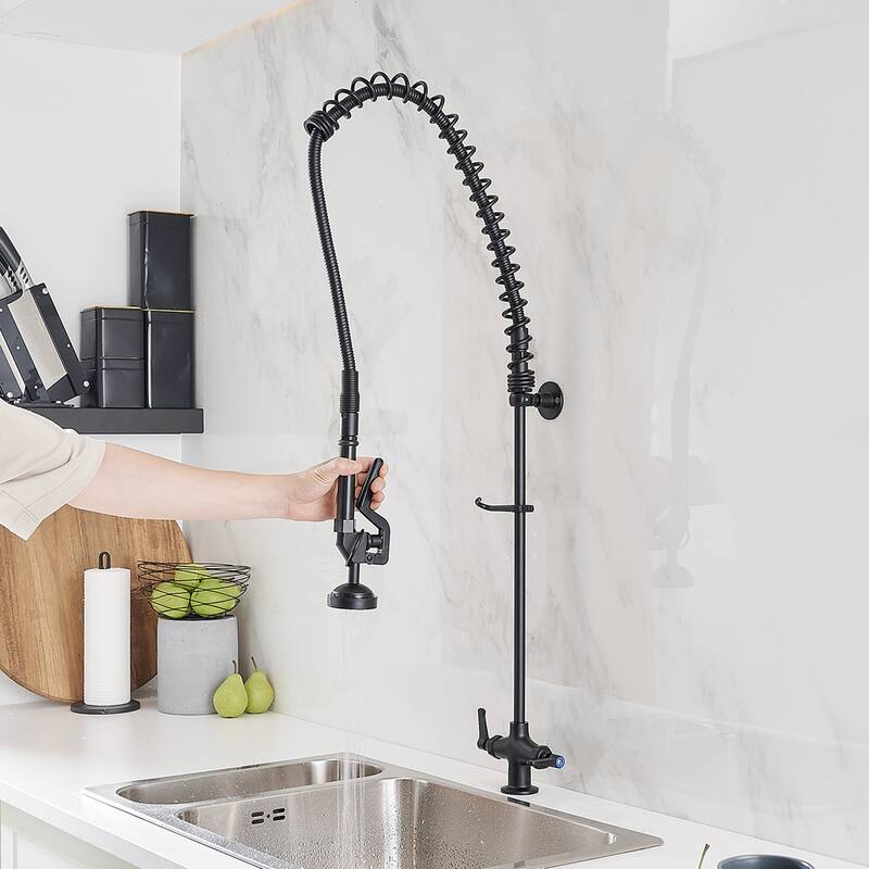 WIZ Matte Black Commercial Restaurant Pull Down Sprayer Kitchen Faucet