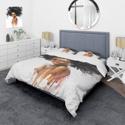 Designart 'Portrait of African American Woman VII' Modern Duvet Cover Set