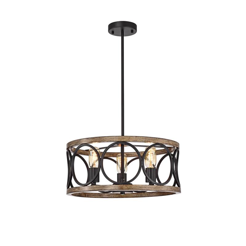 Shacer 3-light Hood Design Ceiling Lamp - Chandelier/Black/Faux-WoodGrain