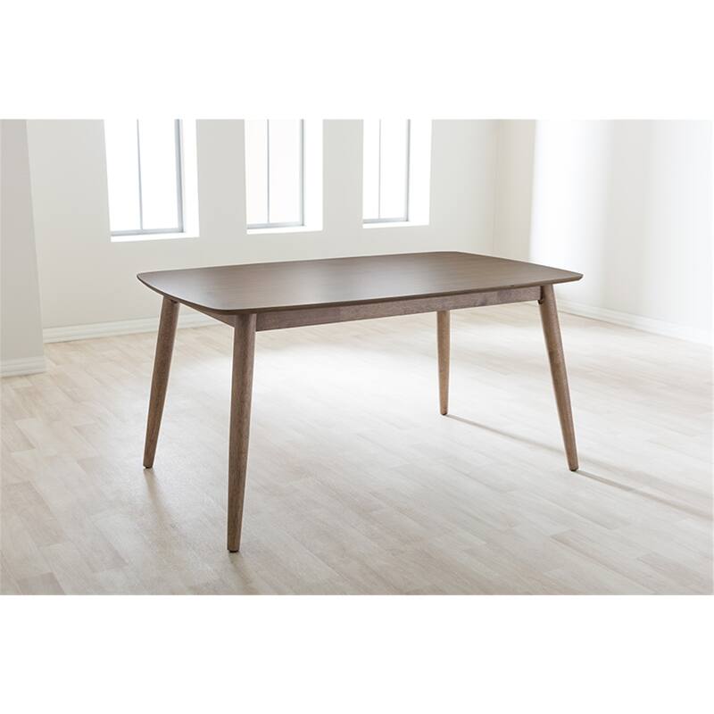 Mid-Century Modern Dining Table - French Oak Finish, 58.5" Wide, Retro Design, Solid Wood Table - 35.1