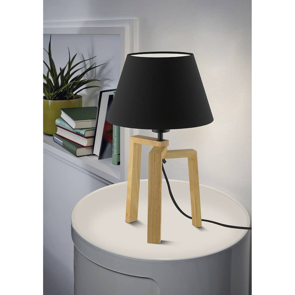 Eglo Chietino 1-Light Natural Table Lamp with Black Exterior, White Interior Fabric