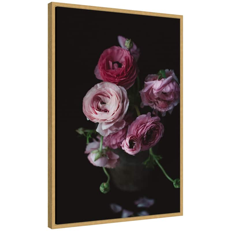 Kate and Laurel Sylvie Moody Dark Pink Floral Bouquet Framed Canvas by Kristy Campbell - 23x33 - Gold