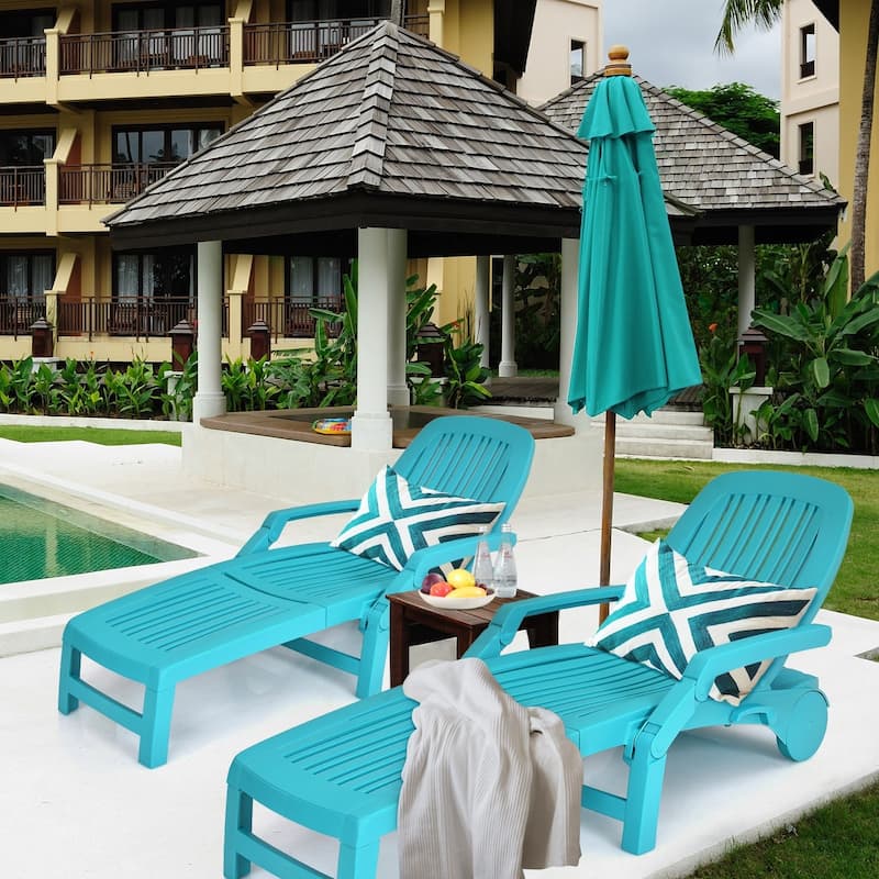 Adjustable Patio Sun Lounger with Weather Resistant Wheels - 65.5" x 29" x16.5"-37" (L x W x H)