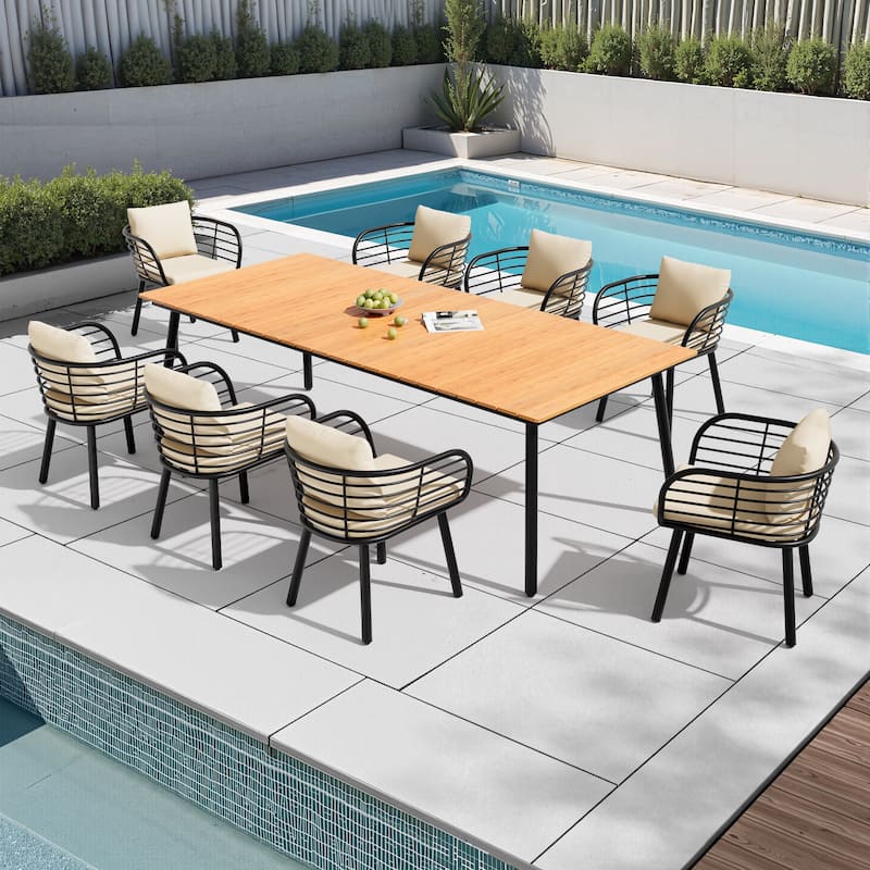 9-PC Outdoor Patio Aluminum Dining Set Table With Dining Chairs Sunbrella Seat&Back Cushions