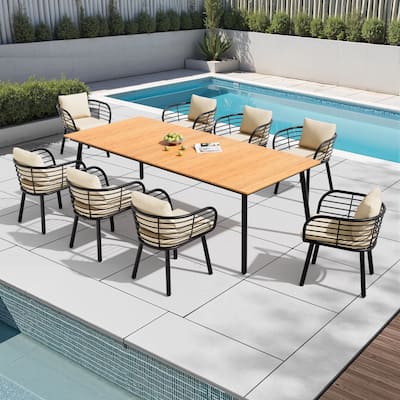 9-PC Outdoor Patio Aluminum Dining Set Table With Dining Chairs Sunbrella Seat&Back Cushions