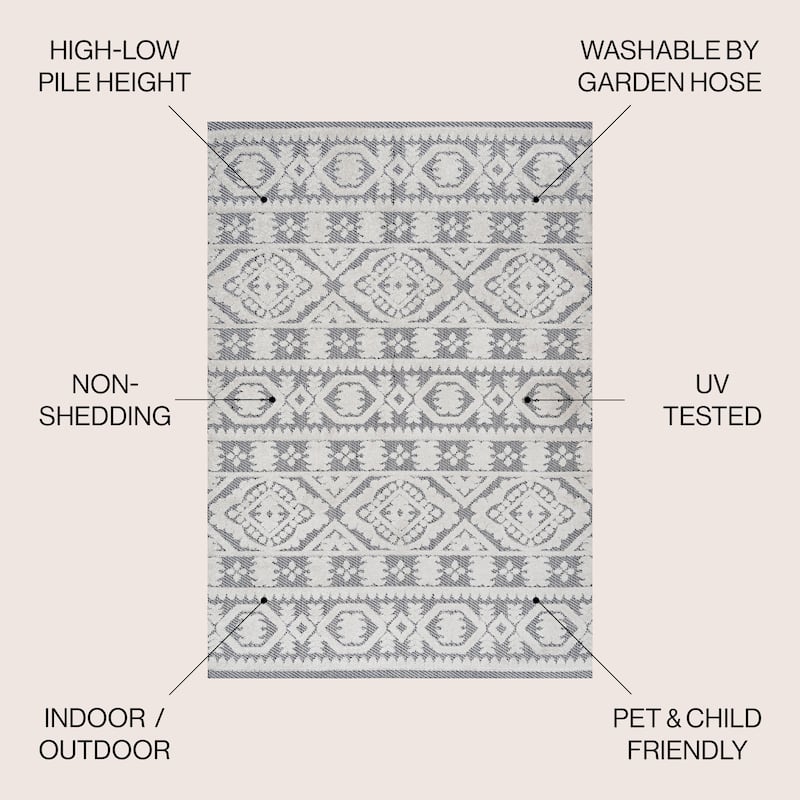JONATHAN Y Jordan High-Low Pile Mediterranean Tile Indoor/Outdoor Area Rug
