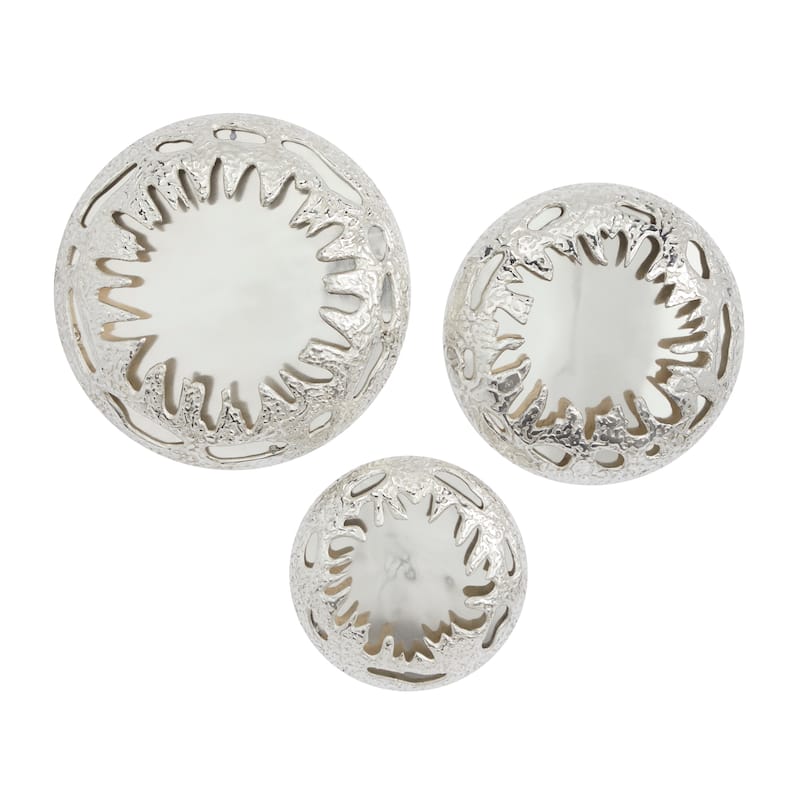 Silver Aluminum Metal Sunburst Home Wall Decor with Textured Pattern (Set of 3)