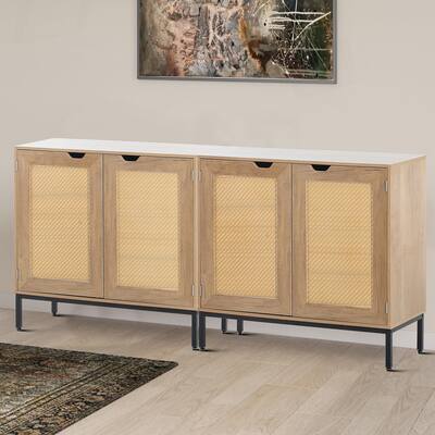 Classic Farmhouse Style Natural Color Wooden Sideboard with Black Metal Legs