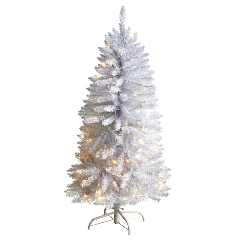 4ft White Artificial Christmas Tree with Lights - Slim Pre-Lit Holiday Decor - 48