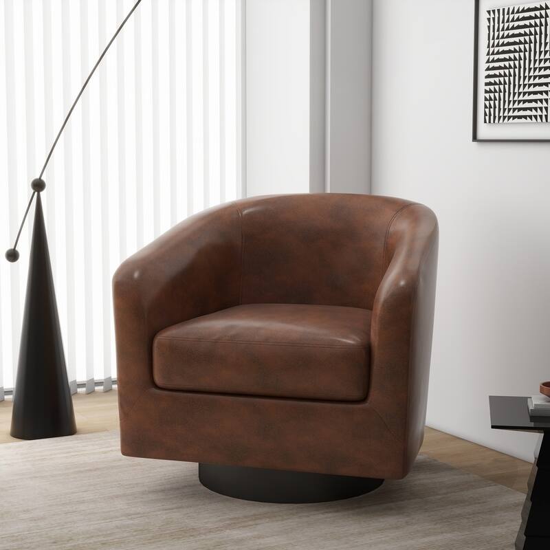 UIXE 360° Swivel Barrel Accent Chair Armchair For Living Room - Single - Coffee-Leather