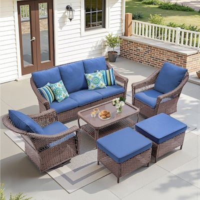 Pocassy 6 Pieces Sofa Swivel Chair Table with Ottomans
