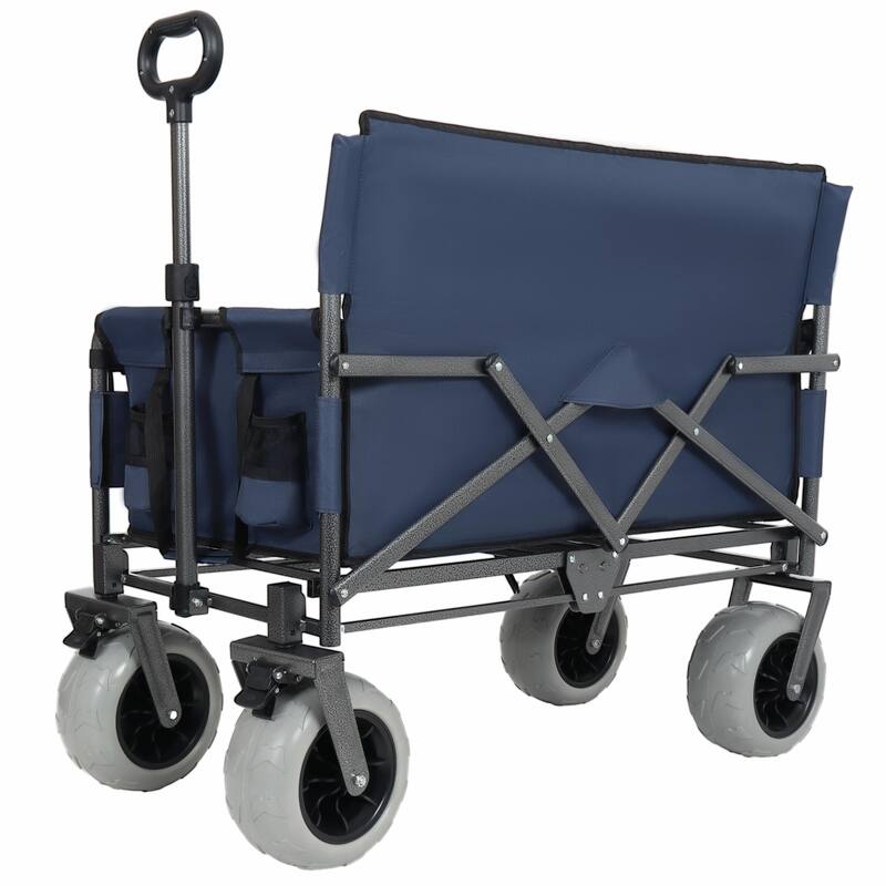 3-in-1 Folding Wagon with Bench Seat - 500lbs Capacity, 9"x4" Beach Tires
