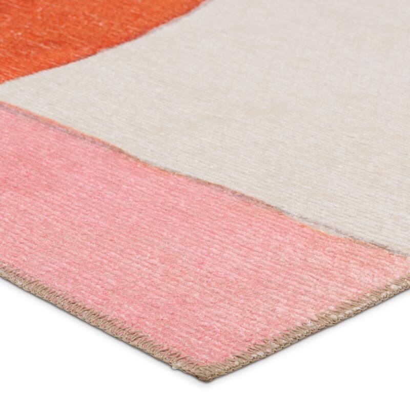 Indoor Machine Washable Abstract Pink/ Multicolor Area Rug